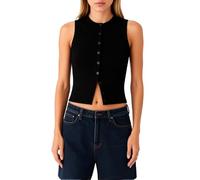 Women's Summer Ribbed Knit Sleeveless Button Down Tank Top Casual Slim Fit Crop Vest Basic Round Neck Henley Shirt for Ladies Girls