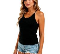 Women's Summer Ribbed Wave Striped Sleeveless Tank Top Casual Stretchy Cotton Blend Camisole Shirt for Girls Ladies Beach Vacation Daily Wear White