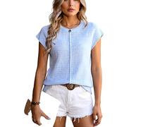 Women's Summer Short Sleeve Knit Top Casual Round Neck Loose Fit Sweater Blouse Pink Chunky Knit Pullover for Beach Vacation Daily Wear