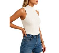 Women's Summer Sleeveless Mock Neck Cable Knit Tank Top Slim Fit Solid Color Ribbed Vest Casual Basic Camisole for Daily Wear and Party