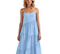 Women's Summer Sleeveless Spaghetti Strap Maxi Dress Casual Tiered Flowy Long Dress Solid Color Loose Fit Beach Vacation Sundress