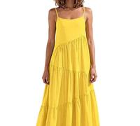 Women's Summer Sleeveless Spaghetti Strap Maxi Dress Casual Tiered Flowy Long Dress Solid Color Loose Fit Beach Vacation Sundress