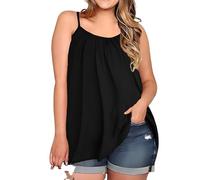 Women's Summer Spaghetti Strap Tank Top Plus Size Flowy Camisole Solid Color Casual Blouse Sleeveless Loose Fit Beach Vacation Tops for Women Trendy
