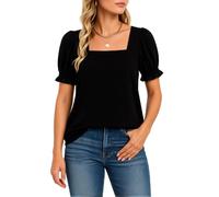 Women's Summer Square Neck Puff Sleeve Blouse Casual Short Sleeve Solid Color Ruffle Cuff Top Loose Fit Tunic Shirt for Daily Work Office Party