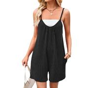 Women's Summer Striped Romper Spaghetti Strap Loose Fit Jumpsuit with Pockets Casual Vacation Beach Short Overalls Green Twisted Texture Playsuit