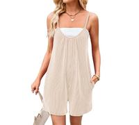 Women's Summer Striped Romper Spaghetti Strap Loose Fit Jumpsuit with Pockets Casual Vacation Beach Short Overalls Green Twisted Texture Playsuit