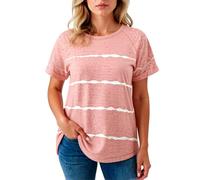 Women's Summer Striped T Shirt Casual Crew Neck Short Sleeve Loose Fit Tee Tops with Side Slit Hem for Daily Wear Vacation Beach Outing