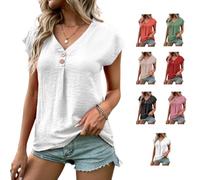 Womens Summer Tank Tops Button Down Shirts Cotton Linen Sleeveless V Neck Casual Vest Shirts Loose Camisole Blouse (FR/ES, Alpha/Lettres, M, Taille Normale, Taille Normale, White)