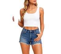 Women's Summer Wide Strap U-Neck Tank Top Slim Fit Ribbed Crop Top Casual Basic Sleeveless Shirt for Daily Wear and Layering (White)