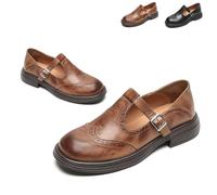 Women's T-Strap Platform Mary Jane Shoes Non-Slip Oxfords Wingtip Oxford Round Toe Flats Casual Vintage Dressy with Buckle (Brown,40)