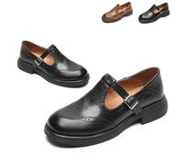 Women's T-Strap Platform Mary Jane Shoes Non-Slip Oxfords Wingtip Oxford Round Toe Flats Casual Vintage Dressy with Buckle (Black,40)