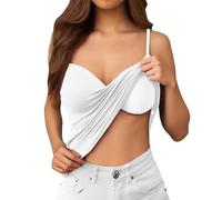 Women's Tank Top White Comfortable All Day Sexy Padded Invisible Bra for Terrace Parties with Built-in Summer Strap