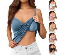 Women's Tank Top White Comfortable All Day Sexy Padded Invisible Bra for Terrace Parties with Built-in Summer Strap