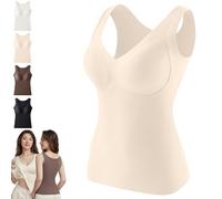 Women's Thermal Tank Top with 2-in-1 Built-in Bra, Winter Sleeveless High Stretch Slim-Fitting Warming Base Vest (Skin,M)