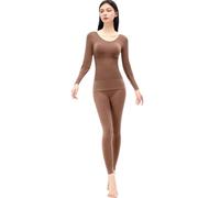 Womens Thermals Top and Bottom Set,Ultra Thin Seamless Thermal Underwear,Keep Warm in Autumn and Winter (Coffee,M)
