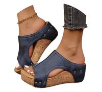 Women's Thick Sole Comfy Leather Wedge Non-slip Summer Sandals,Cork Wedges Platform Slides Peep Toe Hollow out Slippers (blue, Adulte, 42, Numérique, Système Taille Chaussures EU, Moyen)