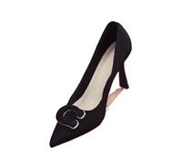 Women's Thin Heel Shoes Pointed Head Shallow Metal Buckle A Slip-on Wear-Resistant High Heels(Black,41)