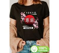 Women's Tokyo Japan Cherry Blossom Graphic T-Shirt, 100% Short Sleeve Crew Neck Casual Top with Red Sun & Japanese Print, Perfect for Spring & Summer Material:CottonDetails: PatternedPattern: Solid co