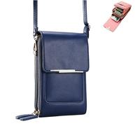 Women's Touch Screen Mobile Phone Messenger Bag, Block Anti-Theft Leather Messenger Bag,Clear Window Crossbody Bags (Blue)