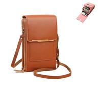 Women's Touch Screen Mobile Phone Messenger Bag, Block Anti-Theft Leather Messenger Bag,Clear Window Crossbody Bags (Bown)