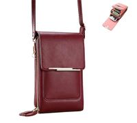 Women's Touch Screen Mobile Phone Messenger Bag, Block Anti-Theft Leather Messenger Bag,Clear Window Crossbody Bags (Red)