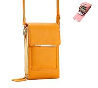 Women's Touch Screen Mobile Phone Messenger Bag, Block Anti-Theft Leather Messenger Bag,Clear Window Crossbody Bags (Yellow)