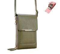 Women's Touch Screen Mobile Phone Messenger Bag, Block Anti-Theft Leather Messenger Bag,Clear Window Crossbody Bags (Green)