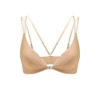 Women's Triangle Bralette Comfort Full Bra Front Closure Deep V-Neck Seamless Wireless Adjustable Lace Top, Black, M(Khaki,M)