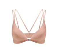 Women's Triangle Bralette Comfort Full Bra Front Closure Deep V-Neck Seamless Wireless Adjustable Lace Top, Black, M(Beige,M)