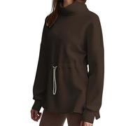 Women's Turtleneck Sweatshirts Long Sleeve Pullover Tops Side Slit Tunic Shirts with Drawstring Waist Womens Tops Oversized Jumpers Blouses for Women (Coffee, M) q4827