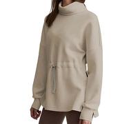 Women's Turtleneck Sweatshirts Long Sleeve Pullover Tops Side Slit Tunic Shirts with Drawstring Waist Womens Tops Oversized Jumpers Blouses for Women (Beige, L) q4815