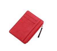 Women's Ultra-Thin Card Holder Coin Purse Zipper Candy Color Bus Student Bank Bag(Red)