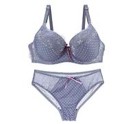 Women's Underwire Lace Polka Dot Push-up Bra and Panty Set Petite Size Blue(Gray,40/90E)