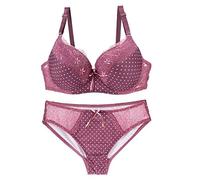 Women's Underwire Lace Polka Dot Push-up Bra and Panty Set Petite Size Blue(Red,34/75E)