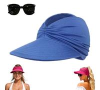 Women's UPF 50+ UV Protection Sun Visor Hat, Wide Brim Summer Beach Sun Hats,Lightweight Packable Golf Ponytail Baseball Cap (Blue)