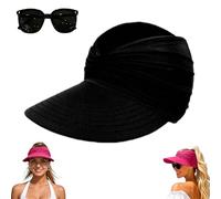 Women's UPF 50+ UV Protection Sun Visor Hat, Wide Brim Summer Beach Sun Hats,Lightweight Packable Golf Ponytail Baseball Cap (Black)