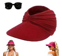 Women's UPF 50+ UV Protection Sun Visor Hat, Wide Brim Summer Beach Sun Hats,Lightweight Packable Golf Ponytail Baseball Cap (Red)