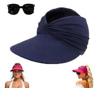 Women's UPF 50+ UV Protection Sun Visor Hat, Wide Brim Summer Beach Sun Hats,Lightweight Packable Golf Ponytail Baseball Cap (Navy Blue)
