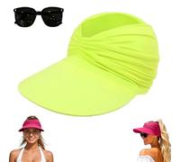 Women's UPF 50+ UV Protection Sun Visor Hat, Wide Brim Summer Beach Sun Hats,Lightweight Packable Golf Ponytail Baseball Cap (Green)