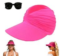 Women's UPF 50+ UV Protection Sun Visor Hat, Wide Brim Summer Beach Sun Hats,Lightweight Packable Golf Ponytail Baseball Cap (Rose)