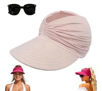 Women's UPF 50+ UV Protection Sun Visor Hat, Wide Brim Summer Beach Sun Hats,Lightweight Packable Golf Ponytail Baseball Cap (Pink)