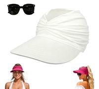 Women's UPF 50+ UV Protection Sun Visor Hat, Wide Brim Summer Beach Sun Hats,Lightweight Packable Golf Ponytail Baseball Cap (White)