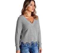 Women's V Neck Batwing Sleeve Sweater Casual Loose Fit Waffle Knit Pullover with Frayed Hem Tassel Detail Fall Winter Fashion Top for Ladies