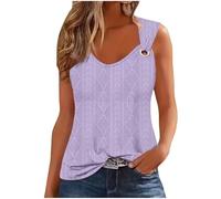 Women's V Neck Sleeveless Tank Top with Metal Ring Detail Cable Knit Texture Casual Summer Blouse Loose Fit Camisole for Daily Wear Vacation Beach