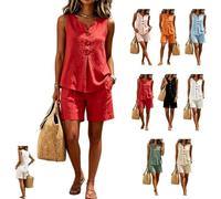 Women's V Neck Three Button Sleeveless Solid Tank Top