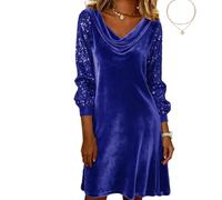 Women's Velvet Dresses Cowl Neck Elegant Long Sleeve Long Sleeve Party Cocktail Holiday Christmas Mini Dresses (Blue-B Style,Grand)