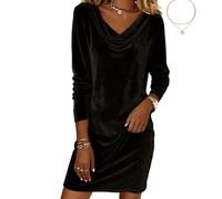 Women's Velvet Dresses Cowl Neck Elegant Long Sleeve Long Sleeve Party Cocktail Holiday Christmas Mini Dresses (Black,M)