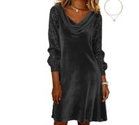 Women's Velvet Dresses Cowl Neck Elegant Long Sleeve Long Sleeve Party Cocktail Holiday Christmas Mini Dresses (Grey,S)