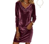 Women's Velvet Dresses Cowl Neck Elegant Long Sleeve Long Sleeve Party Cocktail Holiday Christmas Mini Dresses (Purple,M)