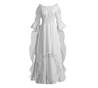 Women's Victorian Dress Renaissance Medieval Costume Gothic Witch Dress for Women White L